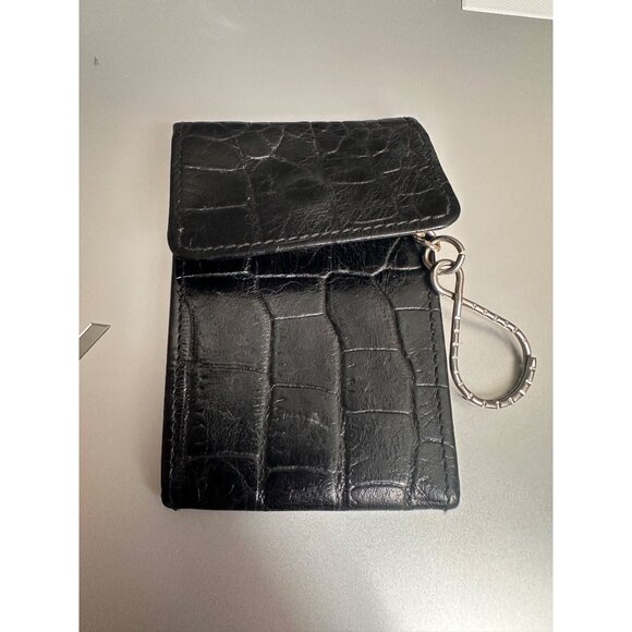 Carlos Falchi Black Croc-Embossed Leather Keychain Wallet With Snap Closure - Picture 2 of 12